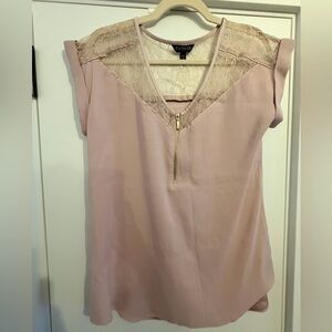 Express Women's Blouse with Lace Detail - Light Pink/ Dusty Rose